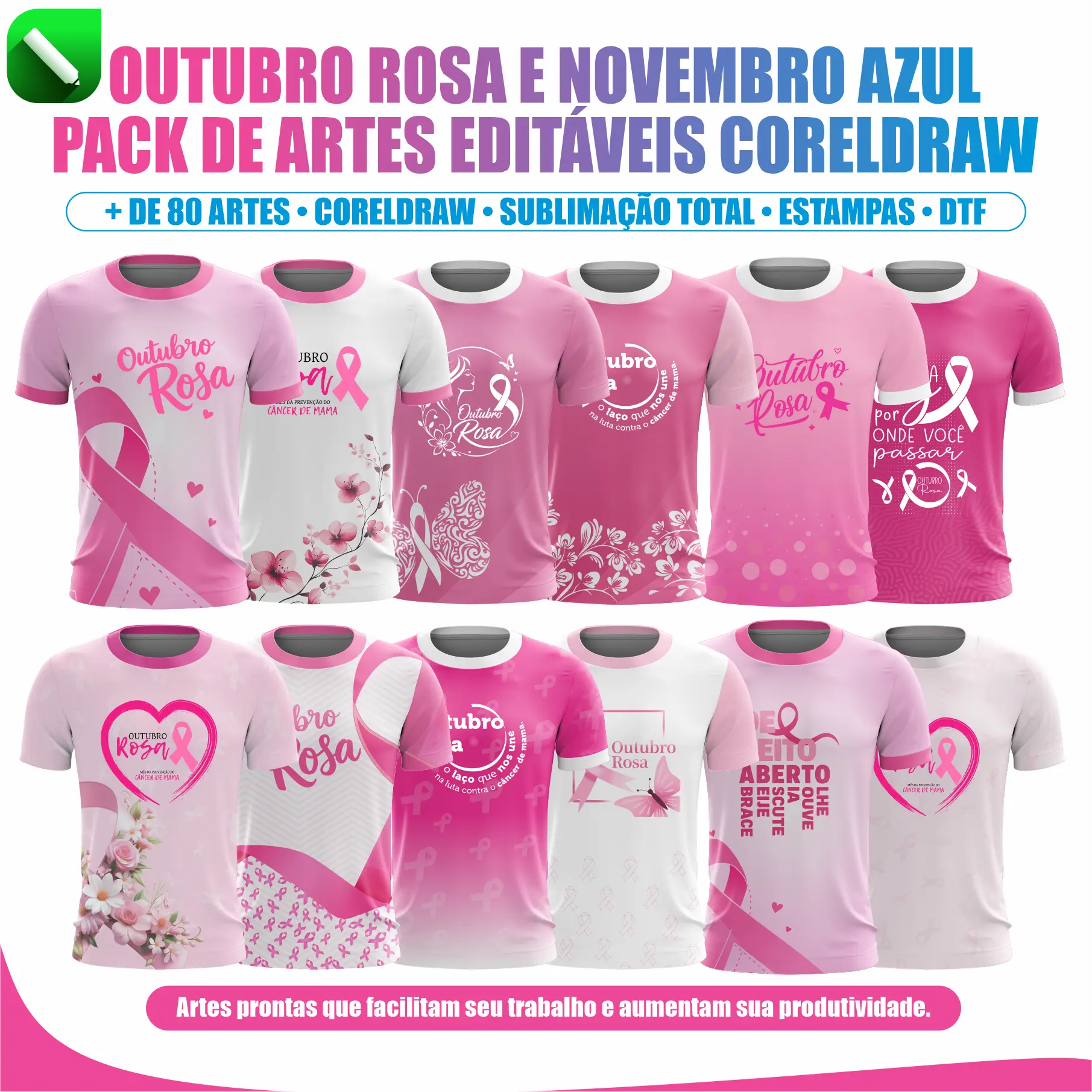 Artes de camisetas do Outubro Rosa