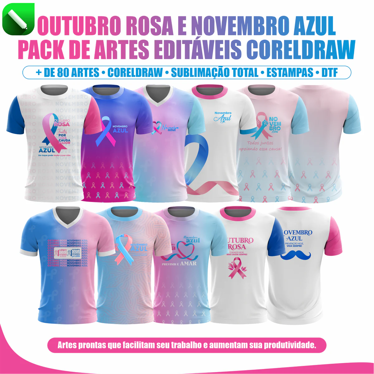 Artes para camisas Outubro Rosa e Novembro Azul